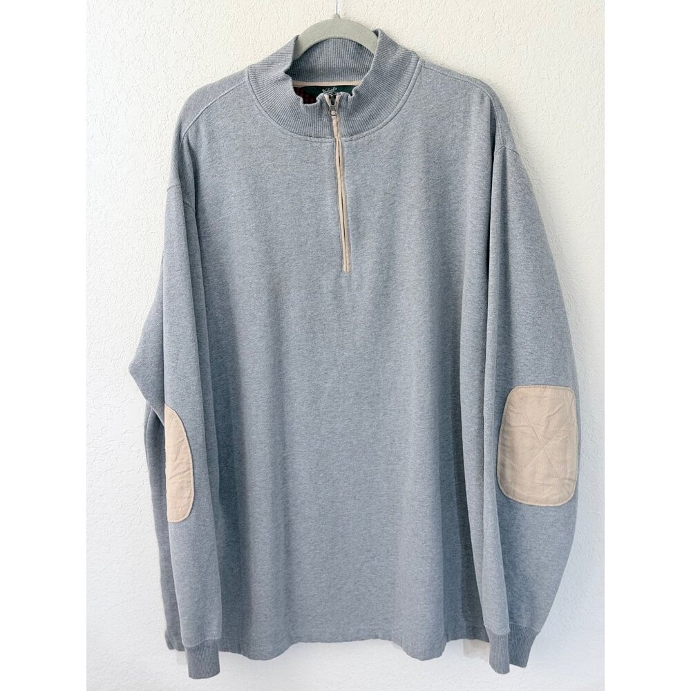 Woolrich Pullover 1/4 Zip‎ Sweatshirt Mens XXL Grey Elbow Patches